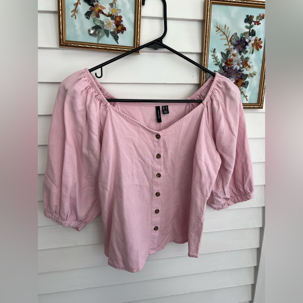 Vero Moda Pink Crop Top Pink Puff Sleeve XS